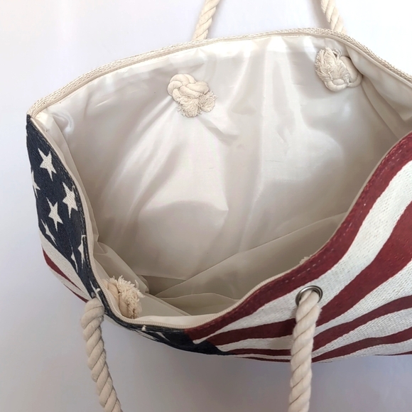 NEW Large Lucky 7 USA American Flag Tote / Beach Bag / Travel Bag w Rope Straps - Picture 2 of 6